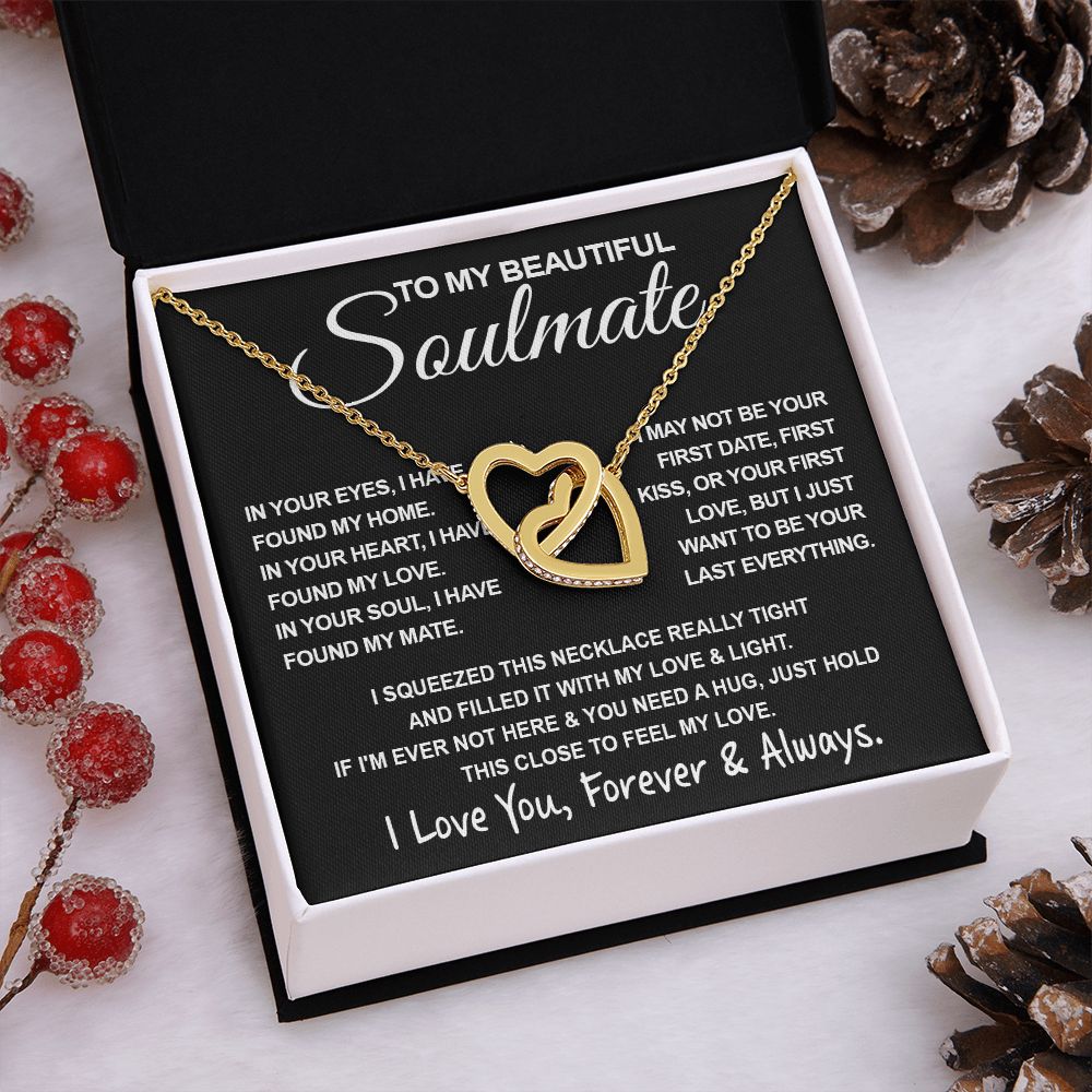 To My Beautiful Soulmate Necklace, Soulmate Jewelry For Women, Wife Necklace From Husband, Wife Valentine Gifts Necklace For Wife, Soulmate Gifts For Her, To My Future Wife Necklace Soulmate Interlocking Heart