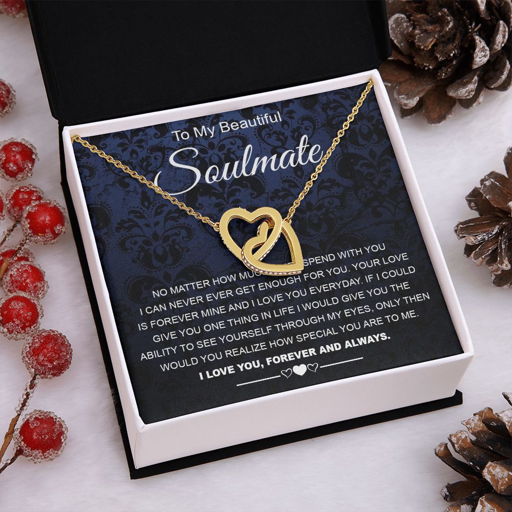 To My Beautiful Soulmate Necklace Birthday Gifts for Wife Gifts from Husband, Wife Valentine Gifts, Gift for Wife, Message Card and Necklace Gift Box Gift Box Styles on Birthday, Wedding, Anniversary, Valentine Interlocking Heart