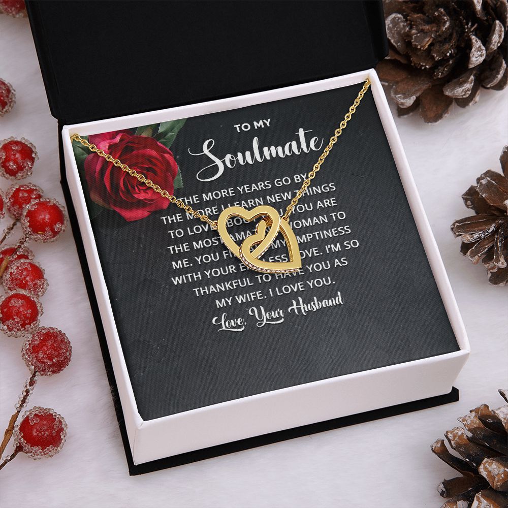 Soulmate Necklace Gifts From Husband, Wedding Anniversary Jewelry For Wife From Husband, Wife Birthday Gifts From Husband, To My Unbiological Sister Message Card and Gift Box styles On Birthday, Christmas, Anniversary  Interlocking Heart