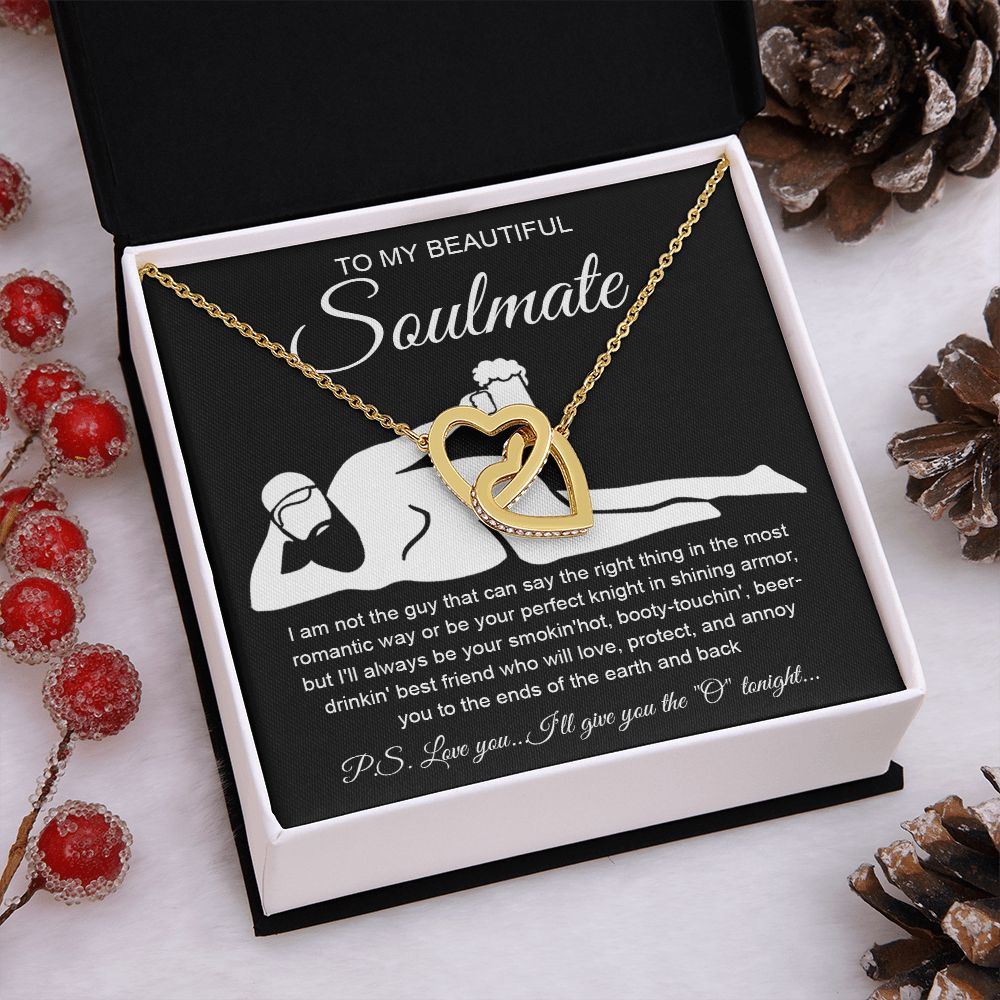 To My Beautiful Soulmate Necklace For Women, Funny Gifts For Girlfriend,Valentine Christmas Presents For Girlfriend, Best Birthday Meaningful Gift Ideas For Wife, Women Romantic Jewelry For Her Anniversary Message Card and Gift Box Styles Interlocking Hea