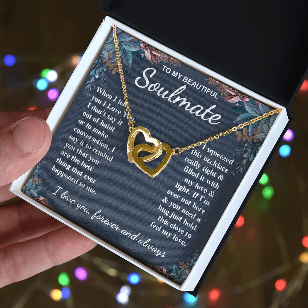 To My Beautiful Soulmate Necklace Gift for Her, Soulmate for Wife Valentine Gifts from Husband, Birthday for Women, Soulmate Gifts, Message Card and Necklace Gifts Box Gift Box Styles on Birthday, Wedding, Anniversary, Valentine Interlocking Heart