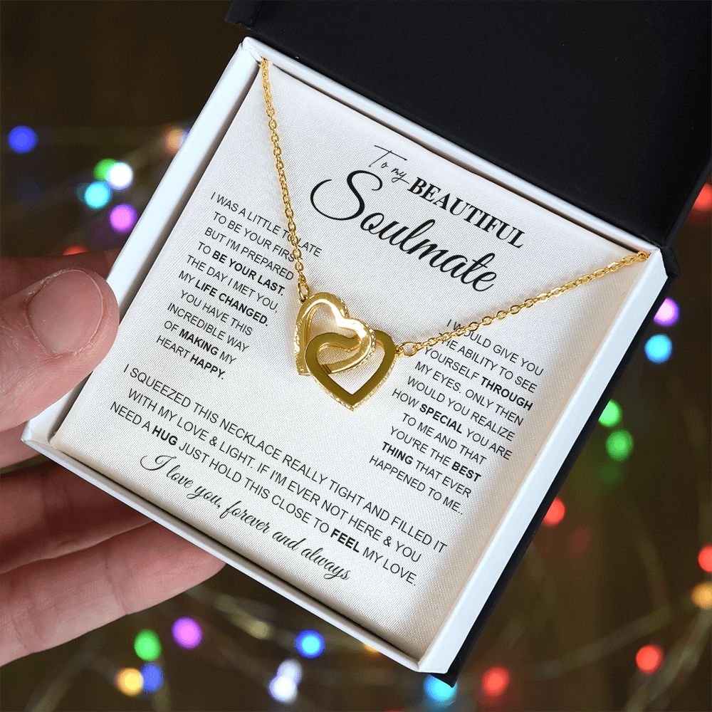 to My Beautiful Soulmate Necklace Future Wife Gifts, Promise Necklace For Her, Fiance Gifts For Her, Wedding Birthday Gifts For Future Wife With Message Card Box LED, Soulmate Necklace For Women, To My Wife Necklace Interlocking Heart