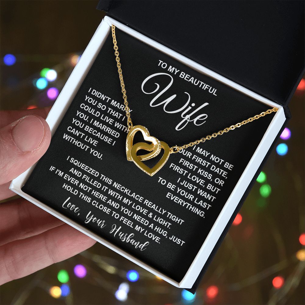 Wife Necklace Gifts From Husband, For Wife From Husband, Wife Birthday Gifts From Husband, Necklaces For Wife From Husband To My Wife Necklace Message Card and Necklace Gift Box Gift Box Styles on Birthday, Wedding, Anniversary, Valentine Interlocking Hea