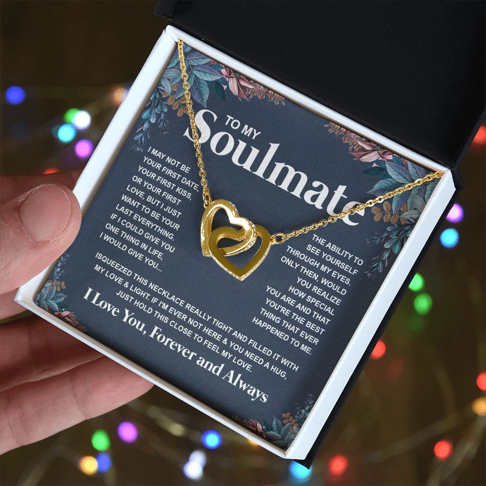 Couples Gifts Necklace To My Soulmate Necklace Anniversary Valentine Jewelry Romantic Gifts For My Wife Pendant Jewelry with Message Card and Box Necklaces for Women Valentines Day Happy Anniversary Wedding Present Interlocking Heart