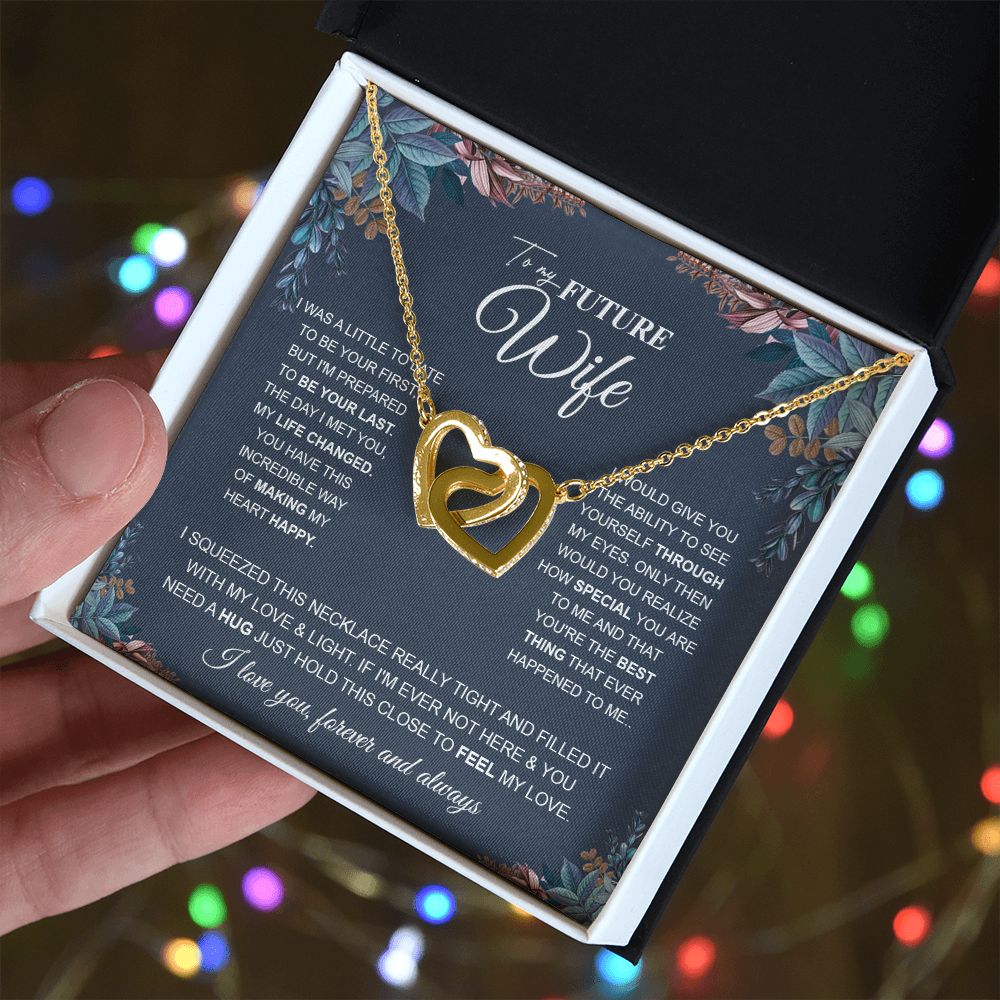 to My Future Wife Necklace Future Wife Gifts, Promise Necklace For Her, Fiance Gifts For Her, Anniversary Birthday Gifts For Future Wife With Message Card Box LED, Soulmate Necklace For Women, To My Wife Necklace Interlocking Heart