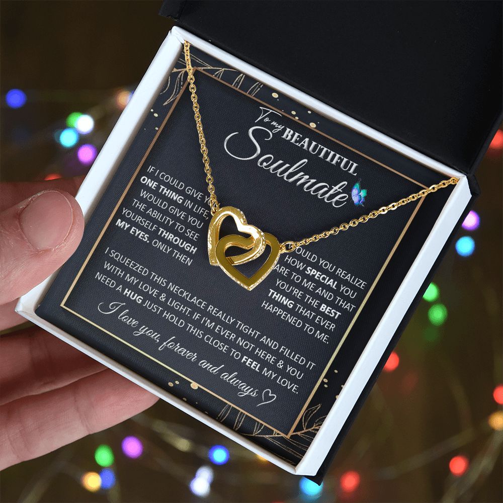 Couples Gifts To My Beautiful Soulmate Necklace From Husband, Wedding For Wife From Husband, Wife Wedding From Husband, To My Wife, Necklace Custom Name Message Card and Gift Box Styles on Birthday, Christmas, Wedding, Anniversary Interlocking Heart
