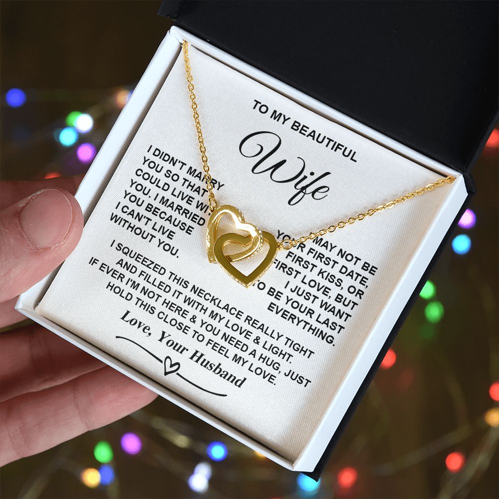 Wife Necklace Gifts from Husband, Gifts for Wife Birthday from Husband, Necklaces for Wife from Husband to My Wife Message Card and Necklace Gift Box Gift Box Styles on Birthday, Christmas, Wedding, Anniversary, Valentine Interlocking Heart