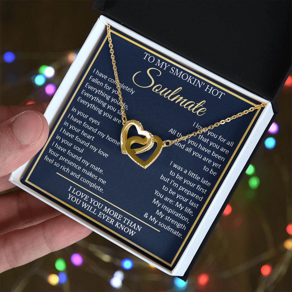 Couples Gifts, To My Smokin Hot Wife Necklace Gifts From Husband, Wedding Anniversary For Wife From Husband, To My Beautiful Wife, Necklace Custom Name Message Card and Gift Box Styles on Birthday, Christmas, Wedding, Anniversary Interlocking Heart