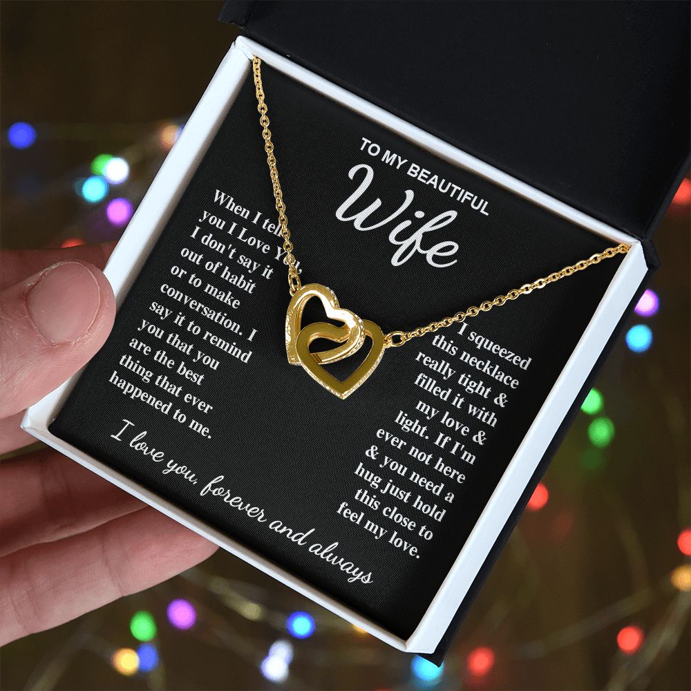 To My Beautiful Wife Necklace Gift for Her, Soulmate for Wife Birthday Gifts from Husband, Valentine for Women, Soulmate Gifts, Message Card and Necklace Gifts Box Gift Box Styles on Birthday, Wedding, Anniversary, Valentine Interlocking Heart