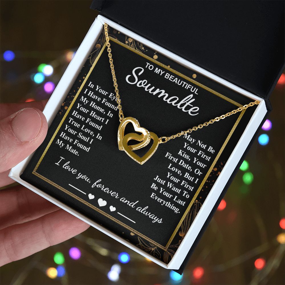 To My Beautiful Soulmate Necklace Gift, Soulmate for Wife Valentine Gifts from Husband, Wedding for Women, Soulmate Gifts, Message Card and Necklace Gifts Box Gift Box Styles on Birthday, Wedding, Anniversary, Valentine Interlocking Heart