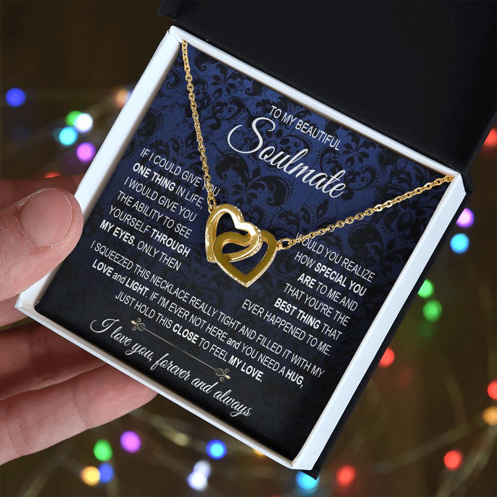 To My Soulmate Necklace for Women, Necklaces For Wife from Husband, Soulmate Necklace to My Future Wife, Necklace For Girlfriend with Message Card and Necklace Gift Box Gift Box Styles on Birthday, Christmas, Wedding, Anniversary Interlocking Heart