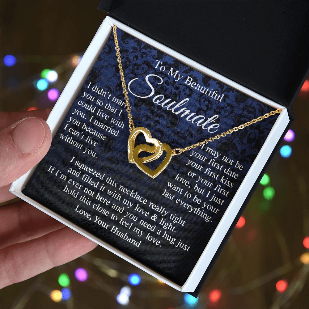 Soulmate Necklace Gift From Husband, Anniversary Romantic Gifts for Wife from Husband, Soulmate Valentine Gifts Message Card and Necklace Gifts Box Gift Box Styles on Birthday, Wedding, Anniversary, Valentine Interlocking Heart