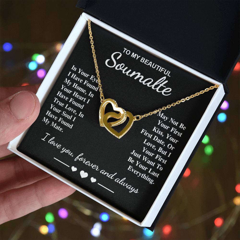 To My Beautiful Soulmate Necklace Gifts, Soulmate for Wife Birthday Gifts from Husband, Valentine for Women, Soulmate Gifts, Message Card and Necklace Gifts Box Gift Box Styles on Birthday, Wedding, Anniversary, Valentine Interlocking Heart