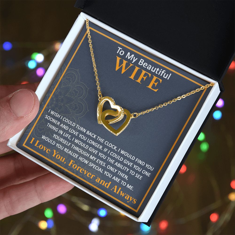 Couples Gifts, To My Beautiful Wife Necklace From Husband, Wedding Anniversary For Wife From Husband, Wife Wedding From Husband, To My Wife, Necklace Custom Name Message Card and Gift Box Styles on Birthday, Christmas, Wedding, Anniversary Interlocking He