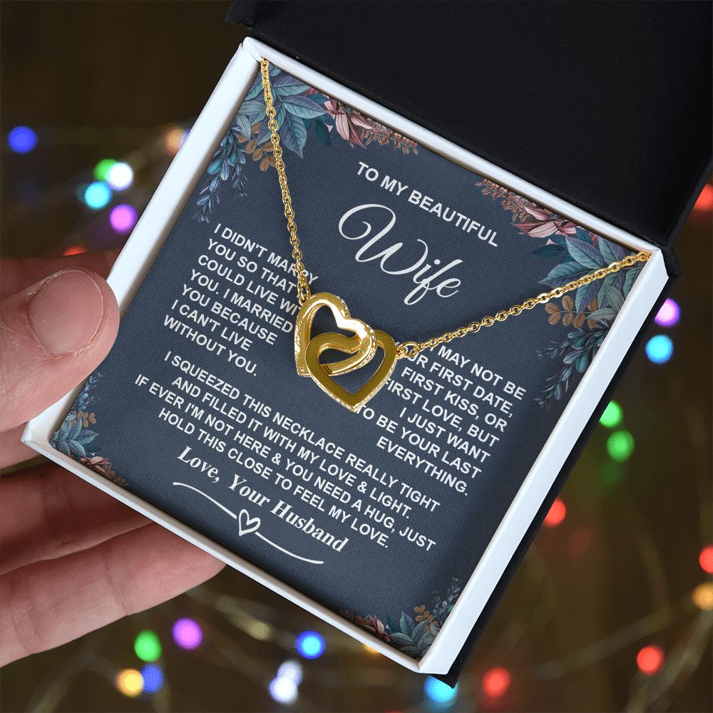 Wife Necklace Gifts from Husband, Gifts for Wife Anniversary from Husband, Necklaces for Wife from Husband to My Wife Message Card and Necklace Gift Box Gift Box Styles on Birthday, Wedding, Anniversary, Valentine Interlocking Heart