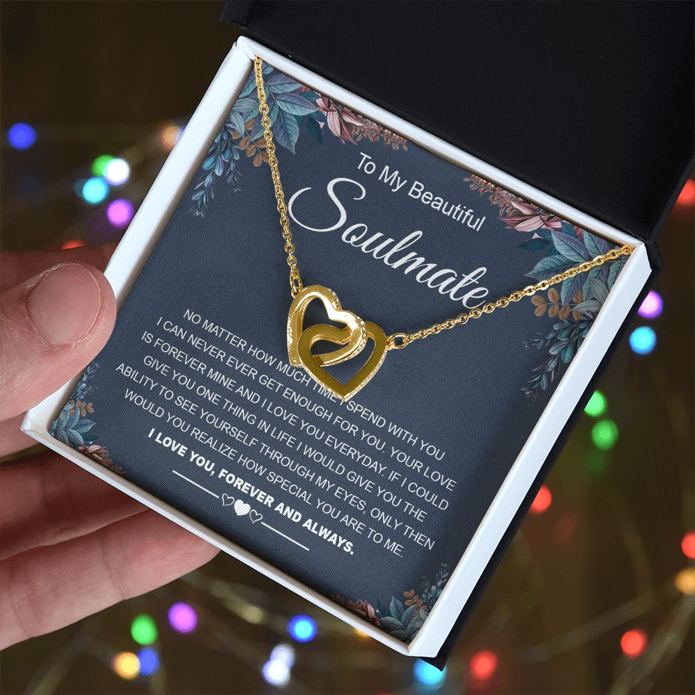 To My Beautiful Soulmate Necklace Gifts for Wife from Husband, Soulmate Valentine Gifts, Gift for Wife, Message Card and Necklace Gift Box Gift Box Styles on Birthday, Wedding, Anniversary, Valentine Interlocking Heart