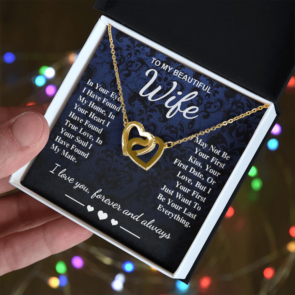To My Beautiful Wife Necklace Gift, Soulmate for Wife Birthday Gifts from Husband, Wedding for Women, Soulmate Gifts, Message Card and Necklace Gifts Box Gift Box Styles on Birthday, Wedding, Anniversary, Valentine Interlocking Heart