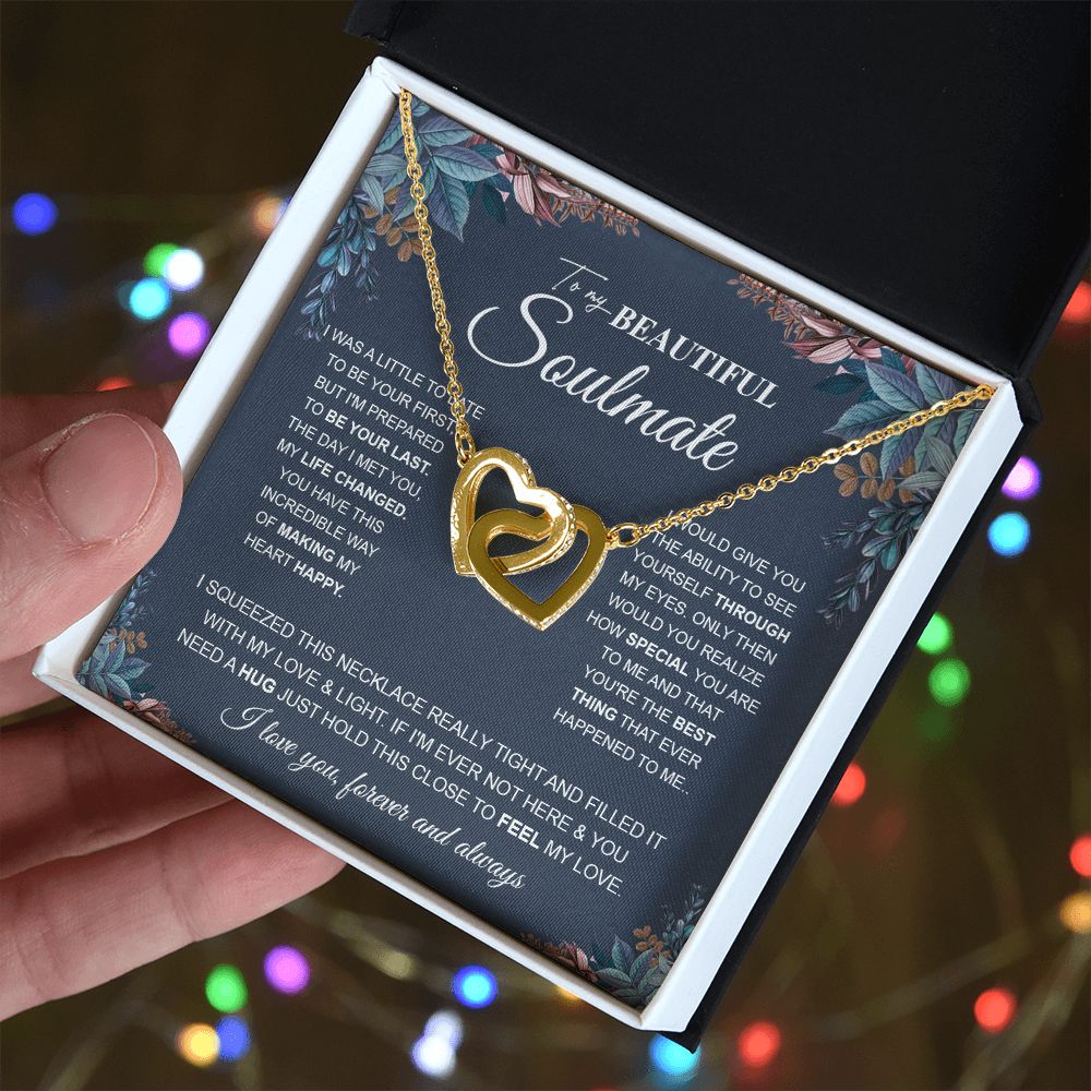 to My Beautiful Soulmate Necklace Future Wife Gifts, Promise Necklace For Her, Fiance Gifts For Her, Anniversary Birthday Gifts For Future Wife With Message Card Box LED, Soulmate Necklace For Women, To My Wife Necklace Interlocking Heart