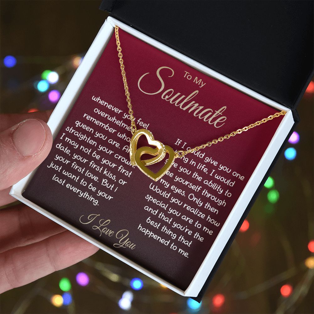 To My Soulmate Necklace For Women, Couple Gifts For Girlfriend, Valentine Christmas Presents For Girlfriend, Valentine Necklace Gifts For Wife, Women Romantic Jewelry For Her Vanlentine Day's Message Card and Gift Box Styles Interlocking Heart