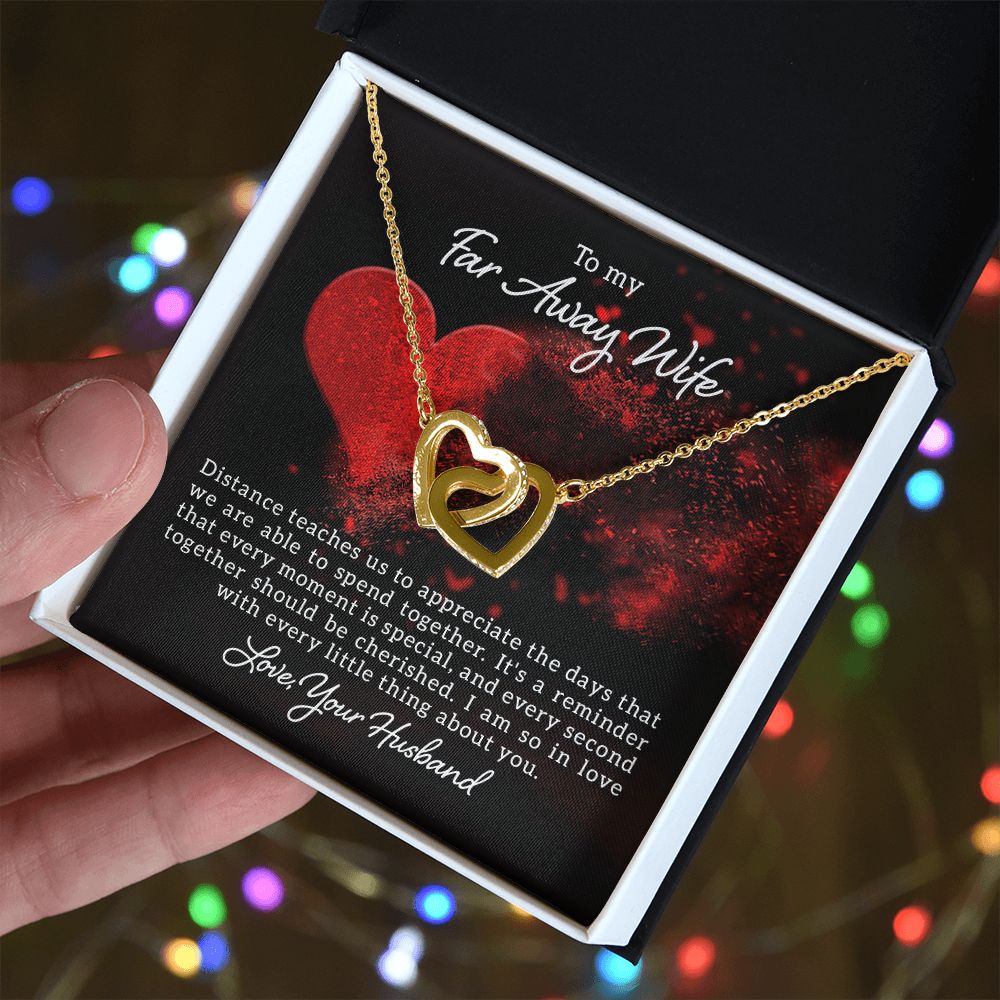 Couples Gifts, Far Away Wife Necklace Gifts From Husband, Wedding Anniversary Jewelry For Wife From Husband, Wife Birthday From Husband, To My Soulmate Message Card and Gift Box styles On Birthday, Christmas, Anniversary  Interlocking Heart