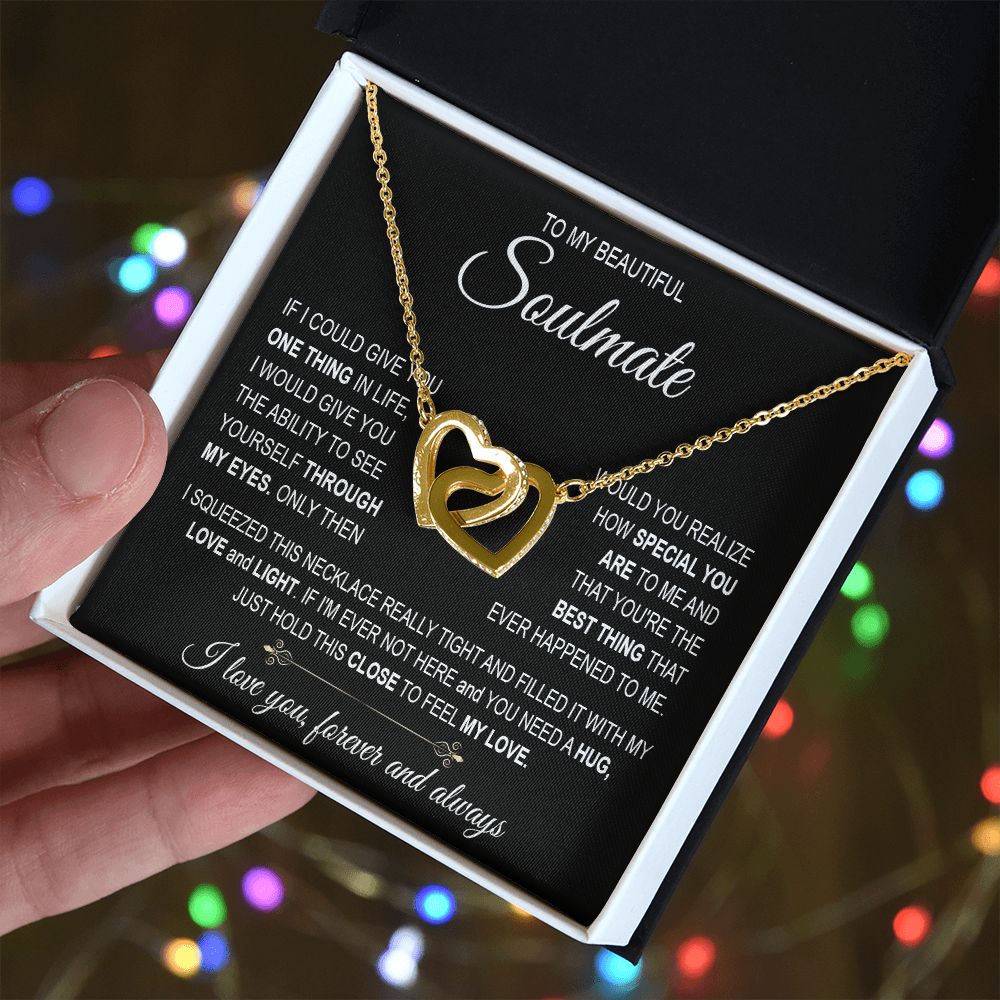 To My Soulmate Necklace for Women, Necklaces For Wife from Husband, Soulmate Necklace to My Future Wife Necklace, Necklace For Girlfriend with Message Card and Necklace Gift Box Gift Box Styles on Birthday, Christmas, Wedding, Anniversary Interlocking Hea
