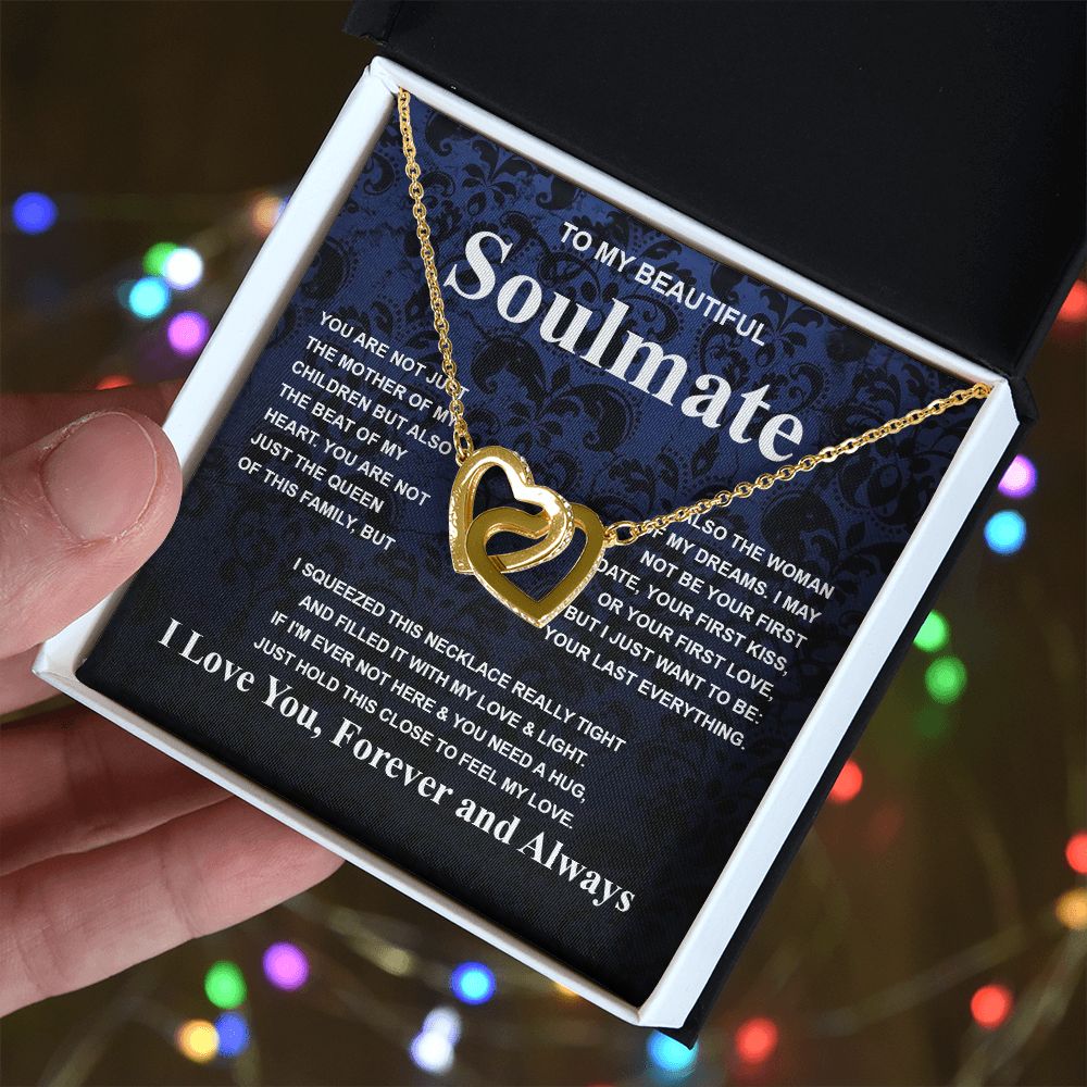 Gifts For Soulmate Birthday Gifts From Husband Necklace Valentines Days, Necklace for Future Soulmate, Wedding Necklace Jewelry for Wife Necklace Gifts from Husband - Soulmate Gift Necklace with Message Card and Gift Box Interlocking Heart