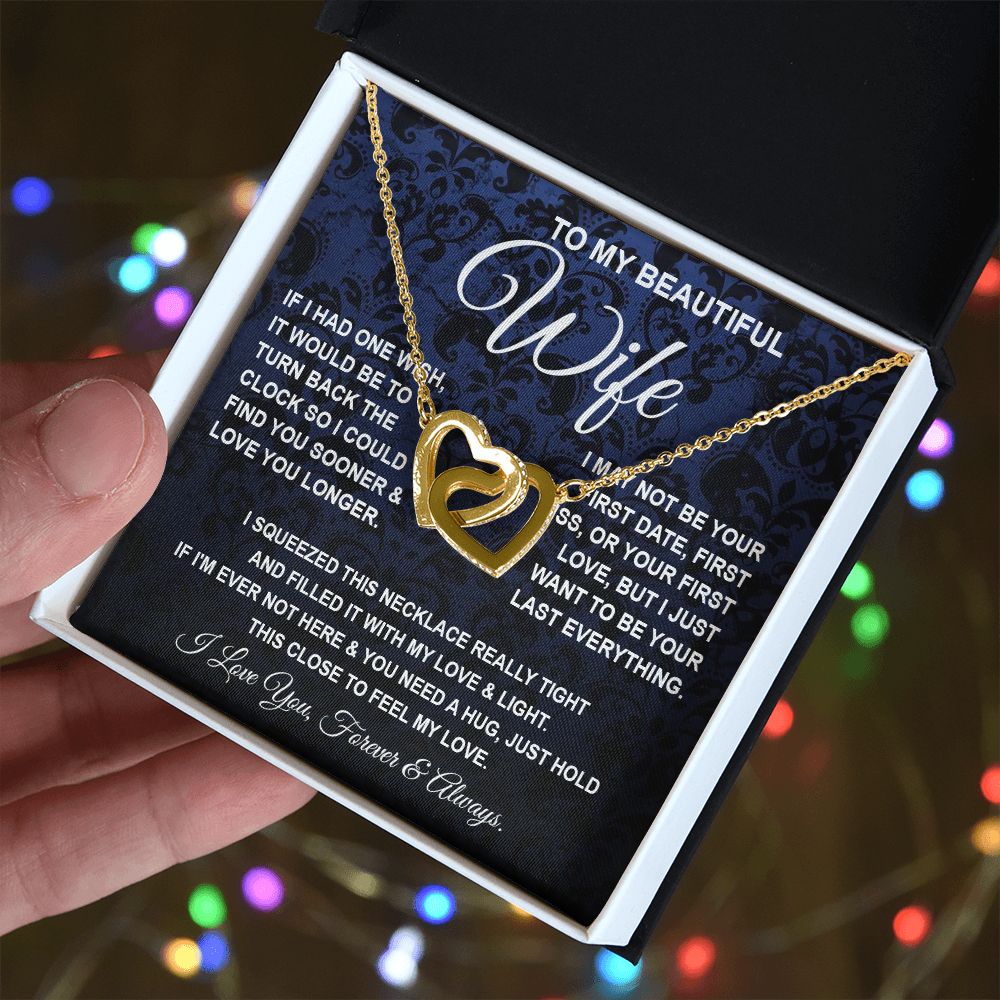 To My Beautiful Wife Necklace, Soulmate Jewelry For Women, Wife Necklace From Husband, Soulmate Gift For Her, To My Future Soulmate Necklace Message Card and Necklace Gift Box Gift Box Styles on Birthday, Wedding, Anniversary, Valentine Interlocking Heart