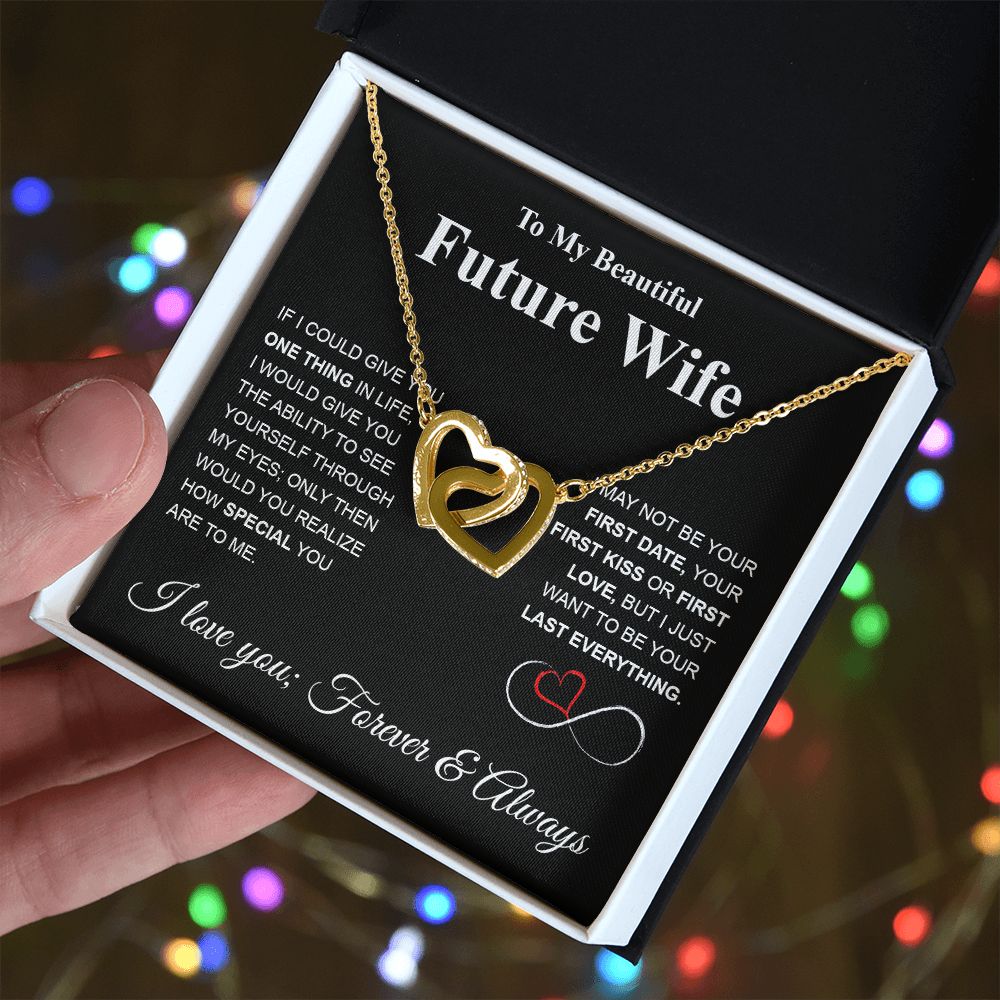 Future Wife Necklace My Last Everything, Promise Necklace For Her, Fiance Gifts For Her, Valentine Gifts For Future Wife With Message Card Box LED, Soulmate Necklace For Women, To My Wife Necklace Interlocking Heart