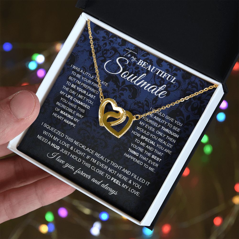 to My Beautiful Soulmate Wife Necklace Future Wife Gifts, Promise Necklace For Her, Fiance Gifts For Her, Wedding Anniversary Gifts For Future Wife With Message Card Box LED, Soulmate Necklace For Women, To My Wife Necklace Interlocking Heart
