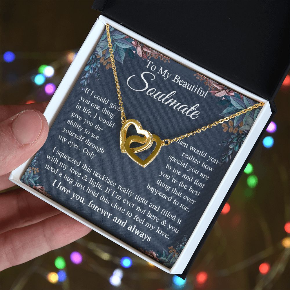 Soulmate Necklace Gift for Her, Soulmate Jewelry, Necklace for Future Wife, Anniversary Valentine Jewelry for Wife Necklace Gifts from Husband - Soulmate Gift Necklace with Message Card and Gift Box Interlocking Heart