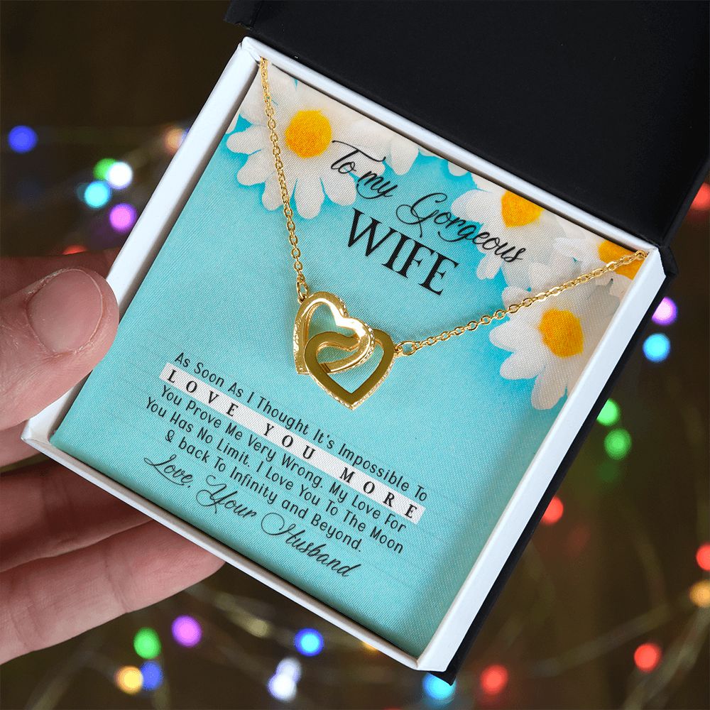 To My Gorgeous Wife Every Passing Second Gift Wife From Husband, Jewelry For Women, Jewelry For Wife, Love Knot Meaningful Necklace Message Card and Gift Box Styles on Birthday, Christmas, Anniversary Interlocking Heart