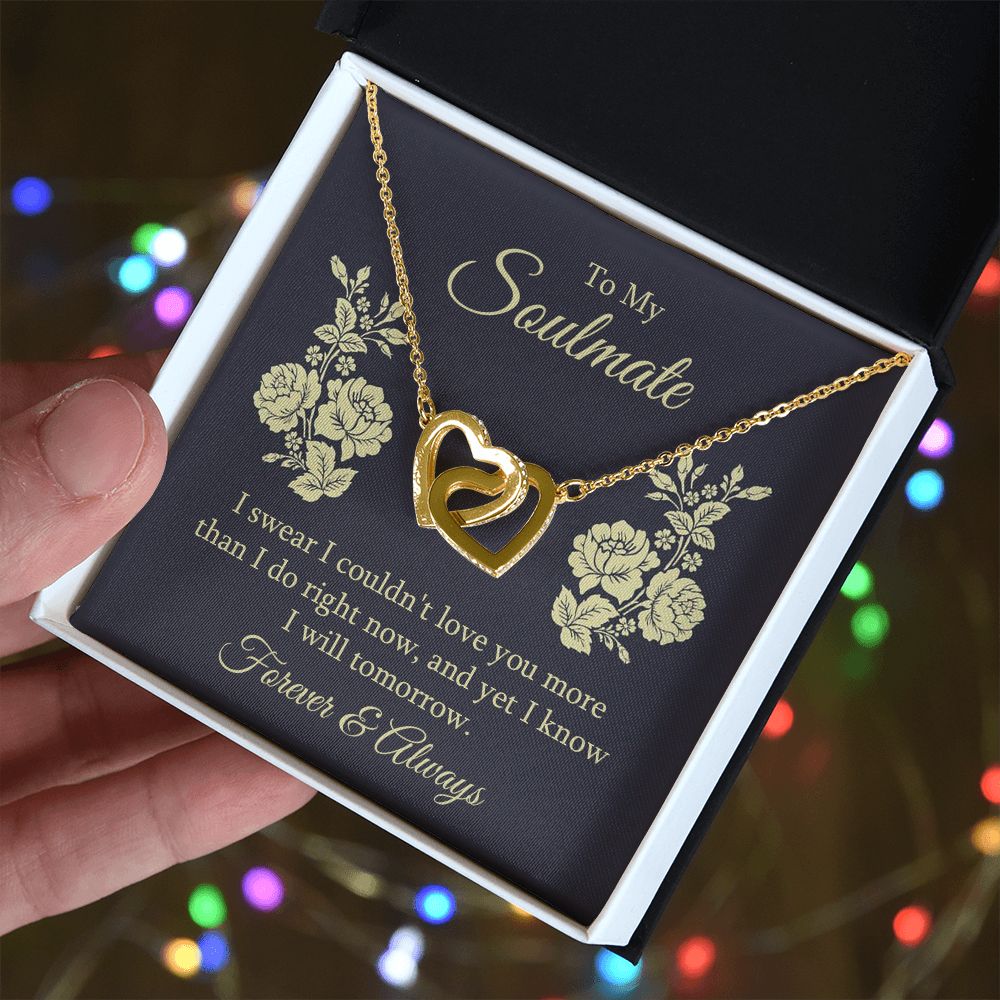 To My Soulmate Necklace for her Jewelry For Her Couples Gifts Necklaces For Soul Mate Christmas Jewelry, Forever & Always, Love Knot Meaningful Necklace Message Card and Gift Box Styles on Birthday, Christmas, Anniversary Interlocking Heart