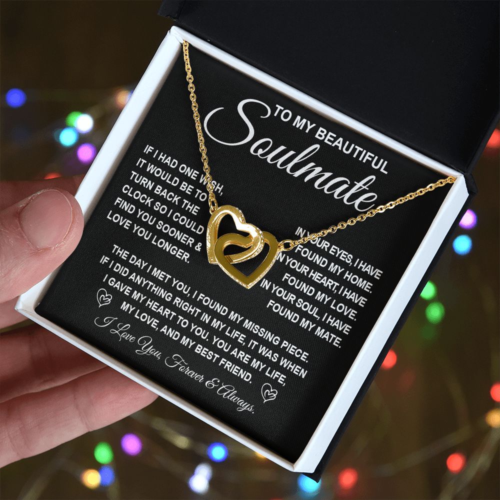 To My Beautiful Soulmate Necklace Gift for Her, Soulmate for Wife Birthday Gifts from Husband, Valentine Jewelry for Women, Soulmate Gifts, Message Card and Necklace Gifts Box Gift Box Styles on Birthday, Wedding, Anniversary, Valentine Interlocking Heart