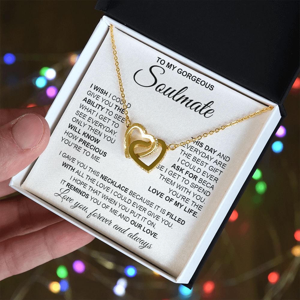 to My Soulmate Necklace from Husband, Necklaces for Wife from Husband, to My Soulmate Necklace for Women, Soulmate Jewelry for Wife Anniversary Jewelry Gifts for Wife Birthday Gifts from Husband Interlocking Heart