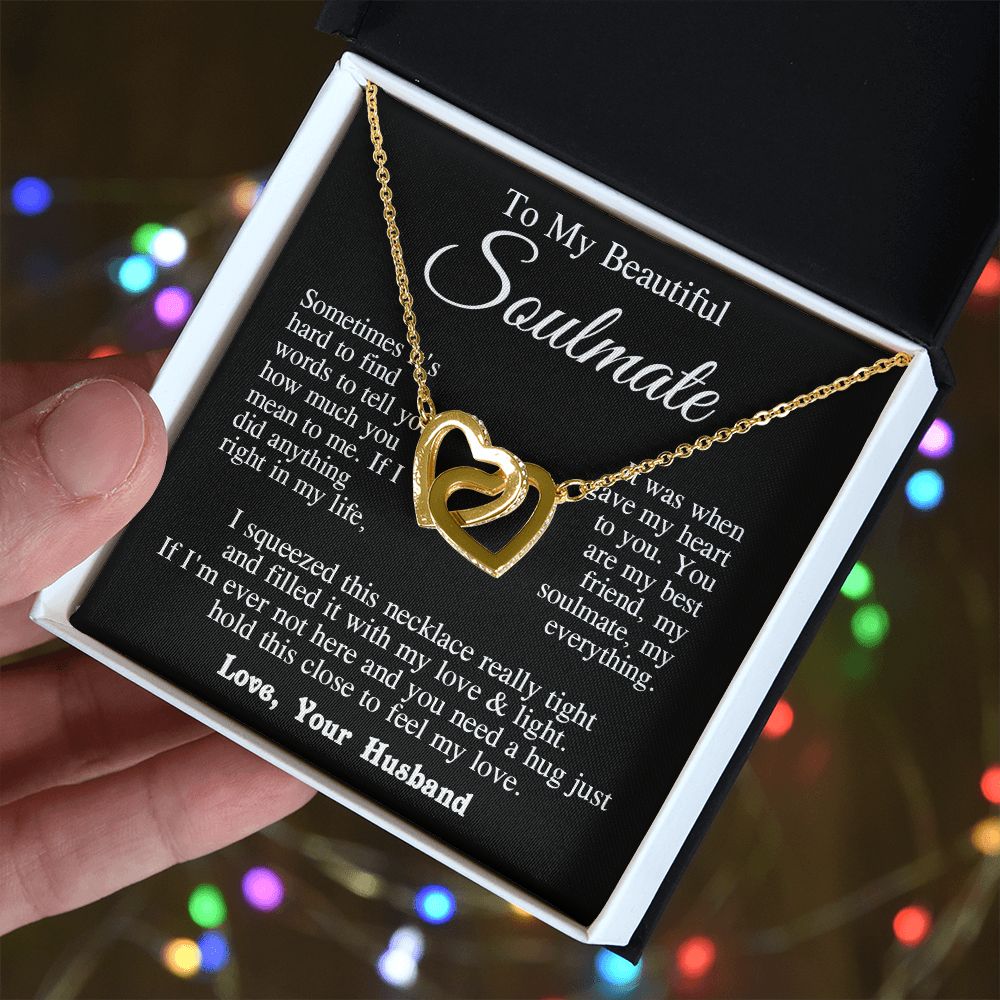 Soulmate Necklace from Husband, Wedding Anniversary Romantic Gifts for Wife from Husband to My Wife Necklaces for Wife Birthday Gifts, Wife Jewelry Necklace Message Card and Necklace Gift Box Gift Box Styles on Birthday, Wedding, Anniversary, Valentin Int