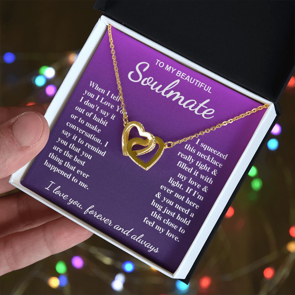 To My Beautiful Soulmate Necklace Gift for Her, Soulmate for Wife Birthday Gifts from Husband, Valentine for Women, Soulmate Gifts, Message Card and Necklace Gifts Box Gift Box Styles on Birthday, Wedding, Anniversary, Valentine Interlocking Heart