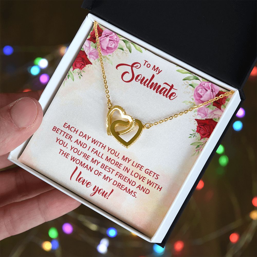 To My Soulmate Necklace I Love You Wife Love Knot Message Card and Box Gift Set for Girlfriend Women from Husband Boyfriend Couples, Meaningful Necklace Message Card and Gift Box Styles on Birthday, Christmas, Anniversary Interlocking Heart