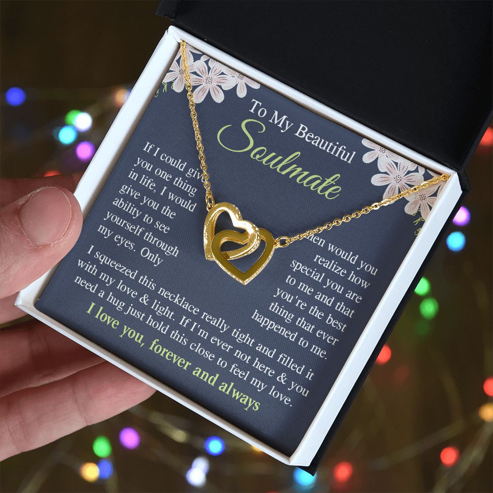 Soulmate Necklace Gift for Her, Soulmate Jewelry, Necklace for Future Wife, Wedding Anniversary Jewelry for Wife Necklace Gifts from Husband - Soulmate Gift Necklace with Message Card and Gift Box Interlocking Heart
