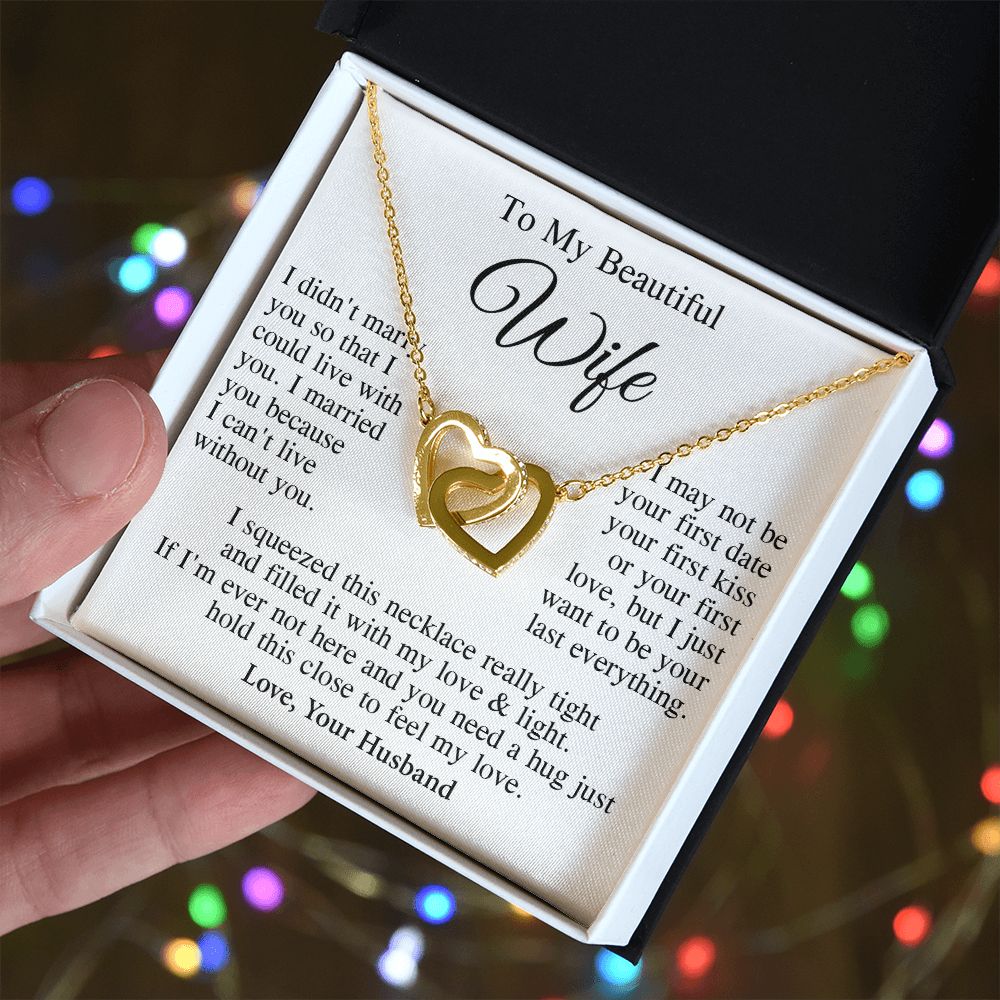 Wife Necklace Gift From Husband, Wedding Anniversary Romantic Gifts for Wife from Husband, Wife Birthday Gifts Message Card and Necklace Gifts Box Gift Box Styles on Birthday, Wedding, Anniversary, Valentine Interlocking Heart