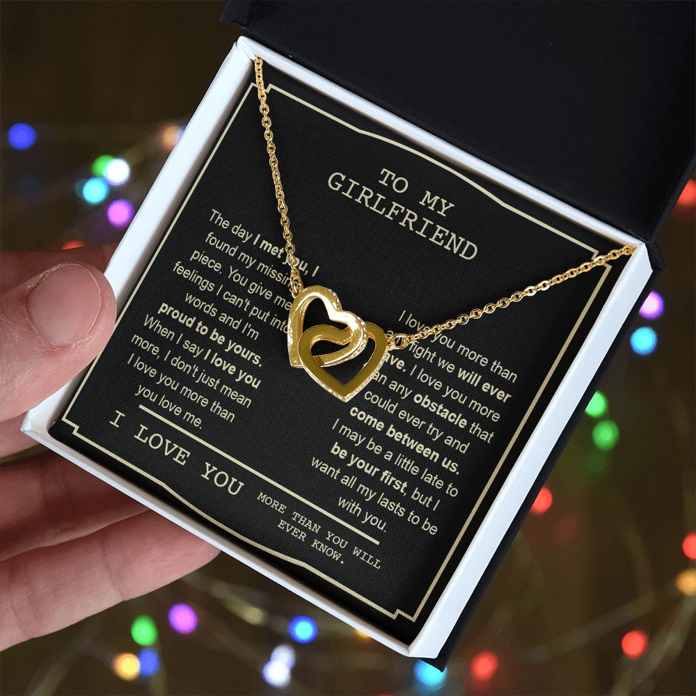 Couples Gifts, To My Boyfriend Necklace Gifts From Husband, Wedding Anniversary Jewelry For Wife From Husband, Necklace Customer Name Message Card and Gift Box styles On Birthday, Christmas, Anniversary Interlocking Heart