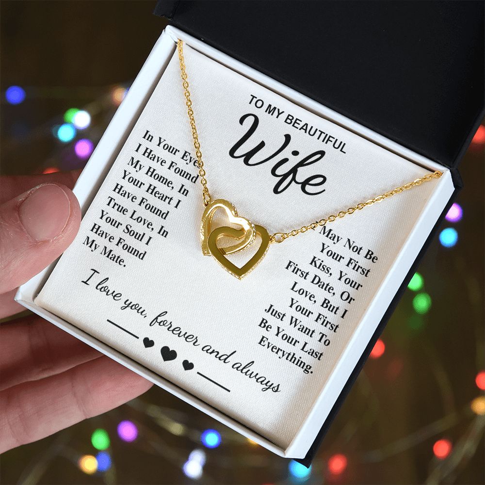 To My Beautiful Wife Necklace Gift, Soulmate for Wife Birthday Gifts from Husband, Anniversary for Women, Soulmate Gifts, Message Card and Necklace Gifts Box Gift Box Styles on Birthday, Wedding, Anniversary, Valentine Interlocking Heart