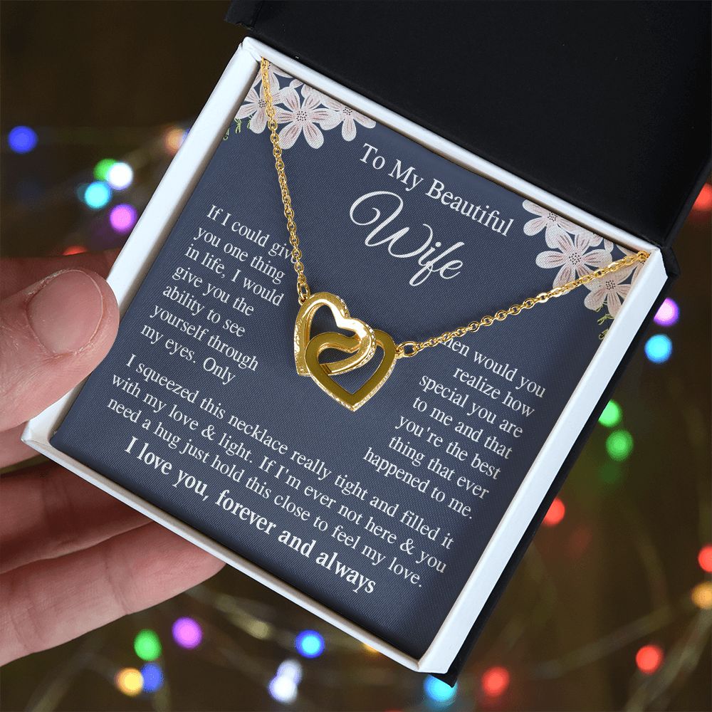 Wife Necklace Gift for Her, Soulmate Jewelry, Necklace for Future Wife, Wedding Anniversary Jewelry for Wife Necklace Gifts from Husband - Soulmate Gift Necklace with Message Card and Gift Box Interlocking Heart