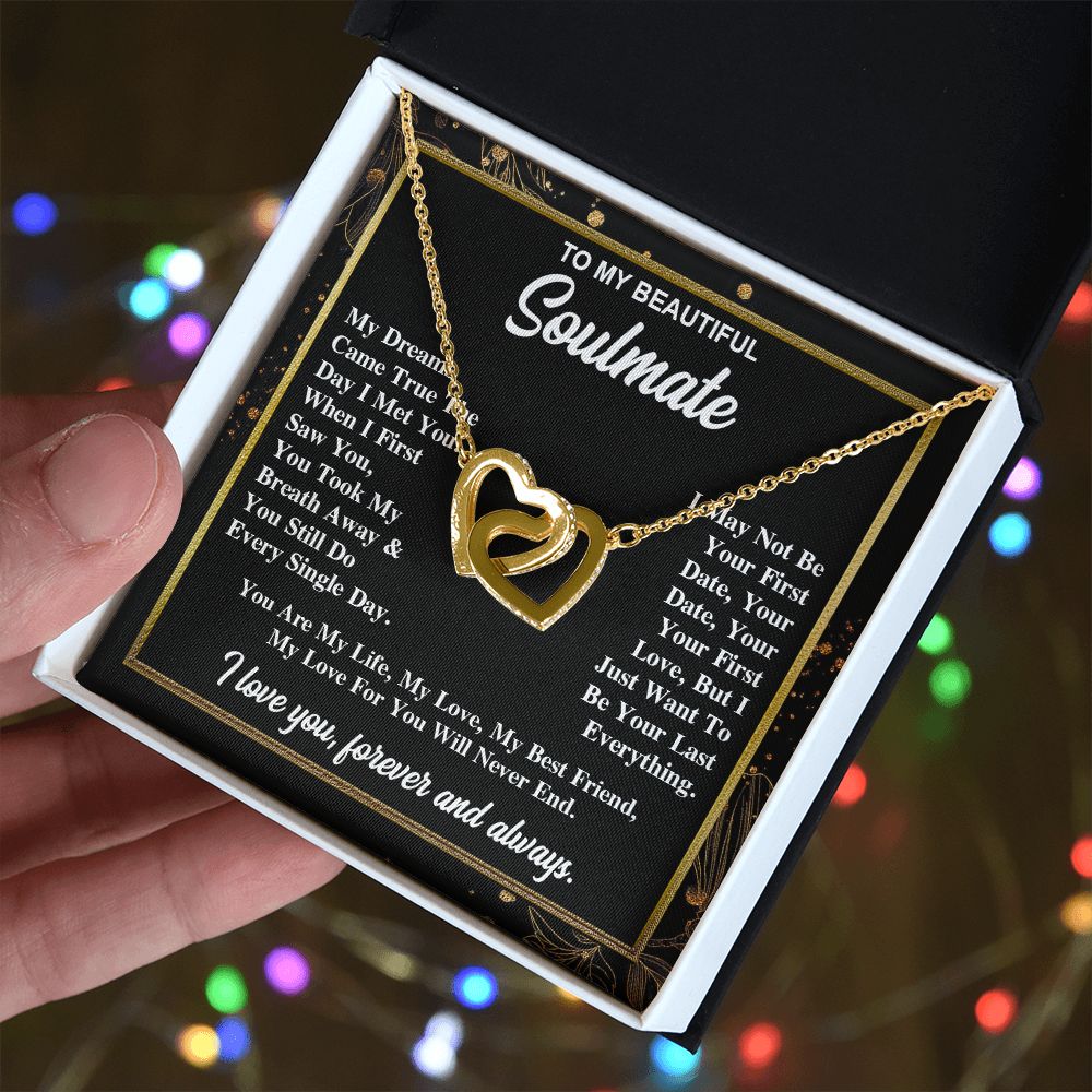 To My Soulmate Necklace Gift for Her, Soulmate Necklace, Necklaces for Wife from Husband, Birthday To My Wife Necklace, Soulmate Gifts, Necklace Message Card and Gift Box Styles on Birthday, Wedding, Anniversary, Valentine Interlocking Heart