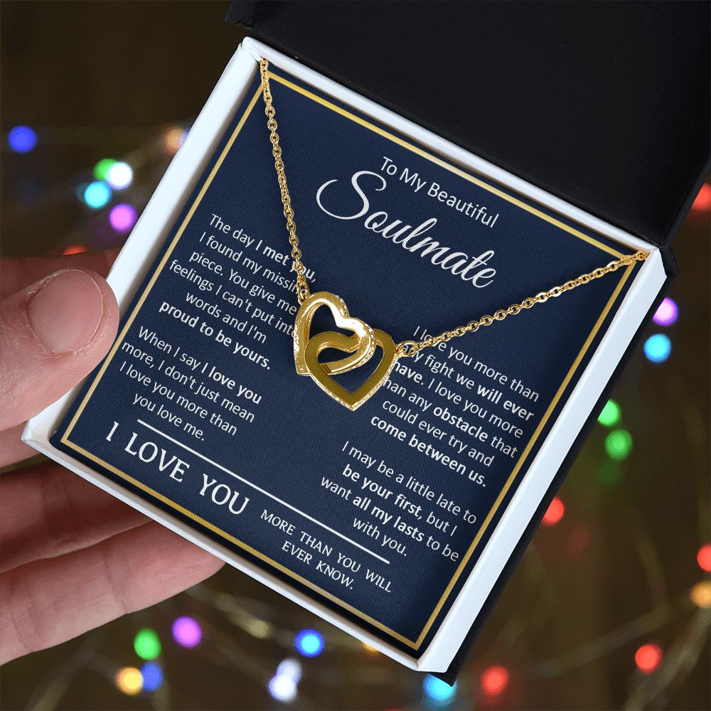 Couples Gifts, My Beautiful Soulmate Necklace Gifts From Husband, Wedding Anniversary For Wife From Husband, To My  Wife Necklace, Necklace Custom Name Message Card and Gift Box Styles on Birthday, Christmas, Wedding, Anniversary Interlocking Heart