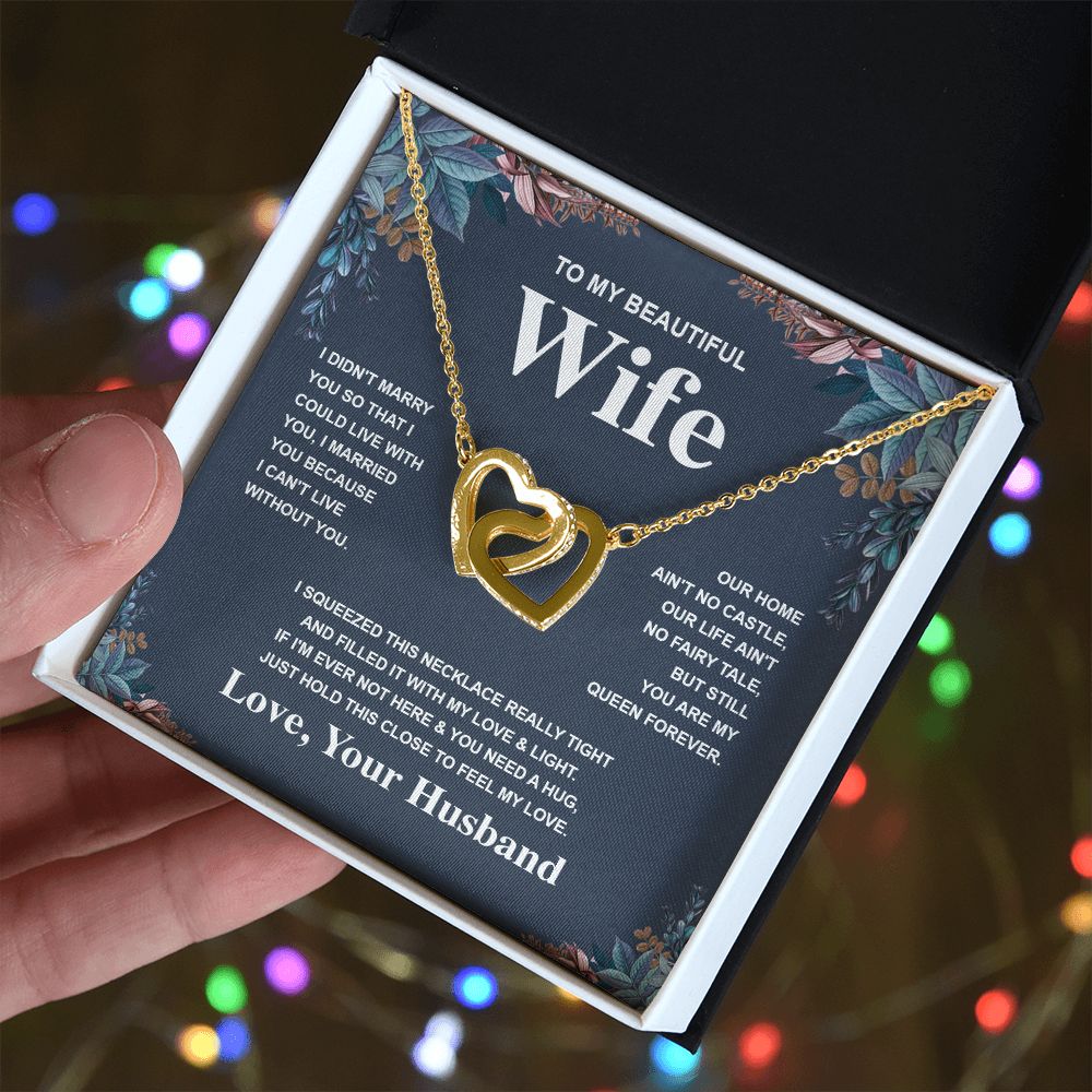Wife Necklace Gift From Husband To My Badass Wife Valentines Days Anniversary Jewelry with Message Card and Gift Box. Gift for Wife. Necklace Gift Set for Wife Message Card and Necklace Gifts Box Gift Box Styles Interlocking Heart