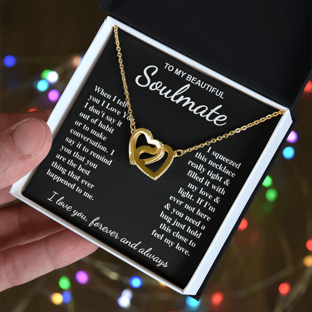 To My Beautiful Soulmate Necklace Gifts for Her, Soulmate for Wife Birthday Gifts from Husband, Valentine for Women, Soulmate Gifts, Message Card and Necklace Gifts Box Gift Box Styles on Birthday, Wedding, Anniversary, Valentine Interlocking Heart