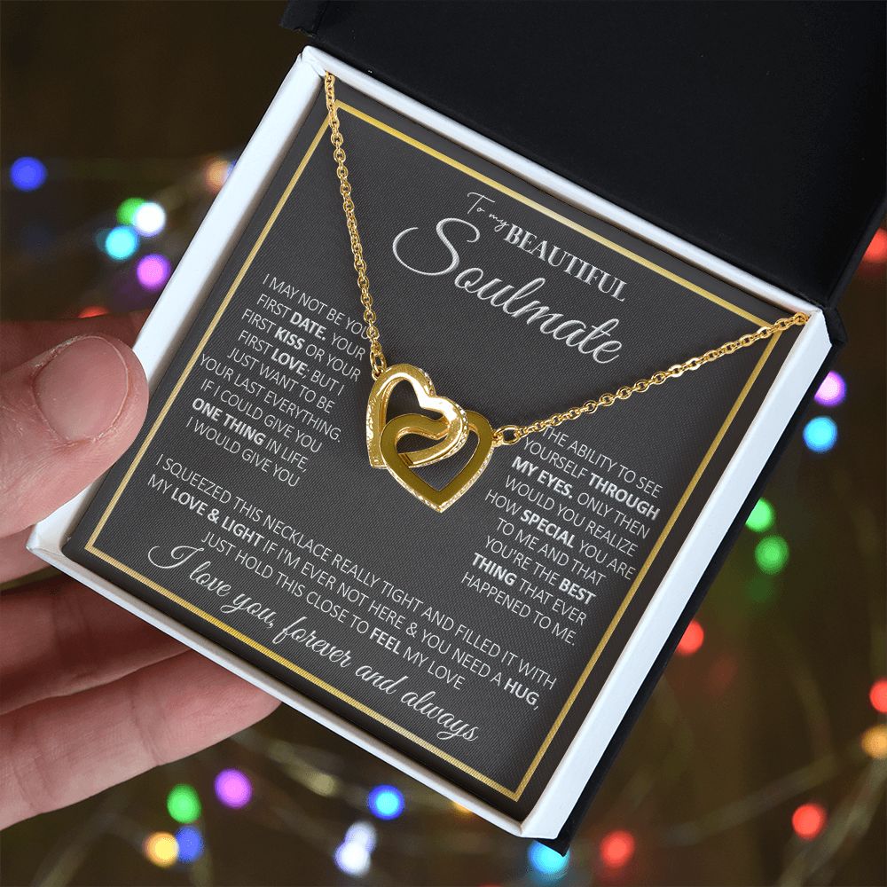 To My Future Wife Necklace, to my Wife Necklace, Necklaces For Wife From Husband, To My Beautiful Soulmate Necklace, Necklace Custom Name Message Card and Gift Box Styles on Birthday, Christmas, Wedding, Anniversary, Valentine Interlocking Heart