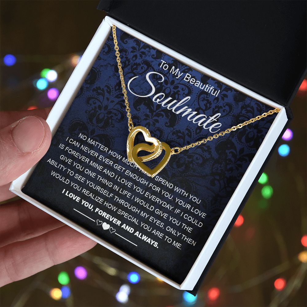 To My Beautiful Soulmate Necklace Birthday Gifts for Wife Gifts from Husband, Wife Valentine Gifts, Gift for Wife, Message Card and Necklace Gift Box Gift Box Styles on Birthday, Wedding, Anniversary, Valentine Interlocking Heart