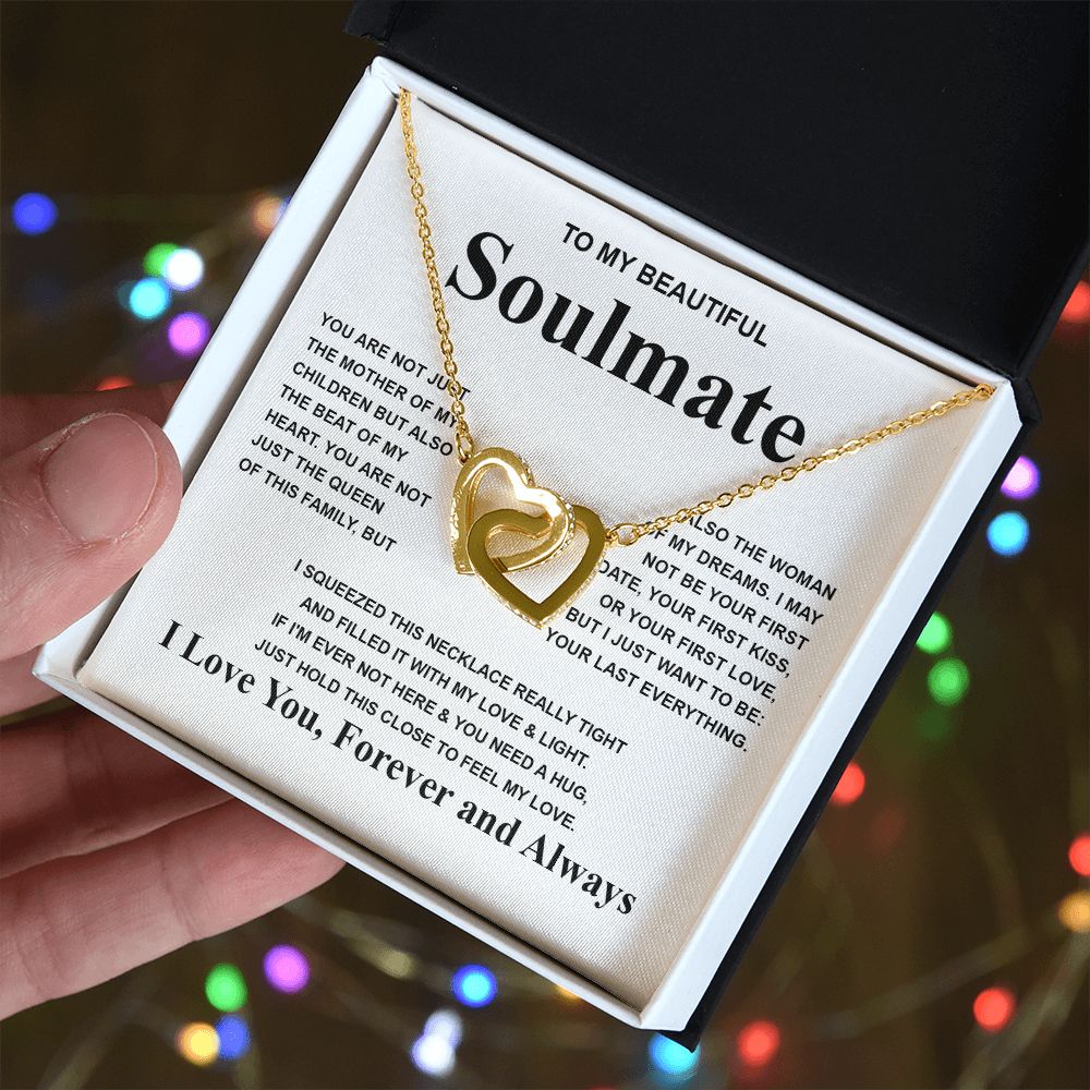 Gifts For Soulmate Birthday Gifts From Husband Necklace Valentines Days, Necklace for Future Soulmate, Valentine Necklace Jewelry for Wife Necklace Gifts from Husband - Soulmate Gift Necklace with Message Card and Gift Box Interlocking Heart