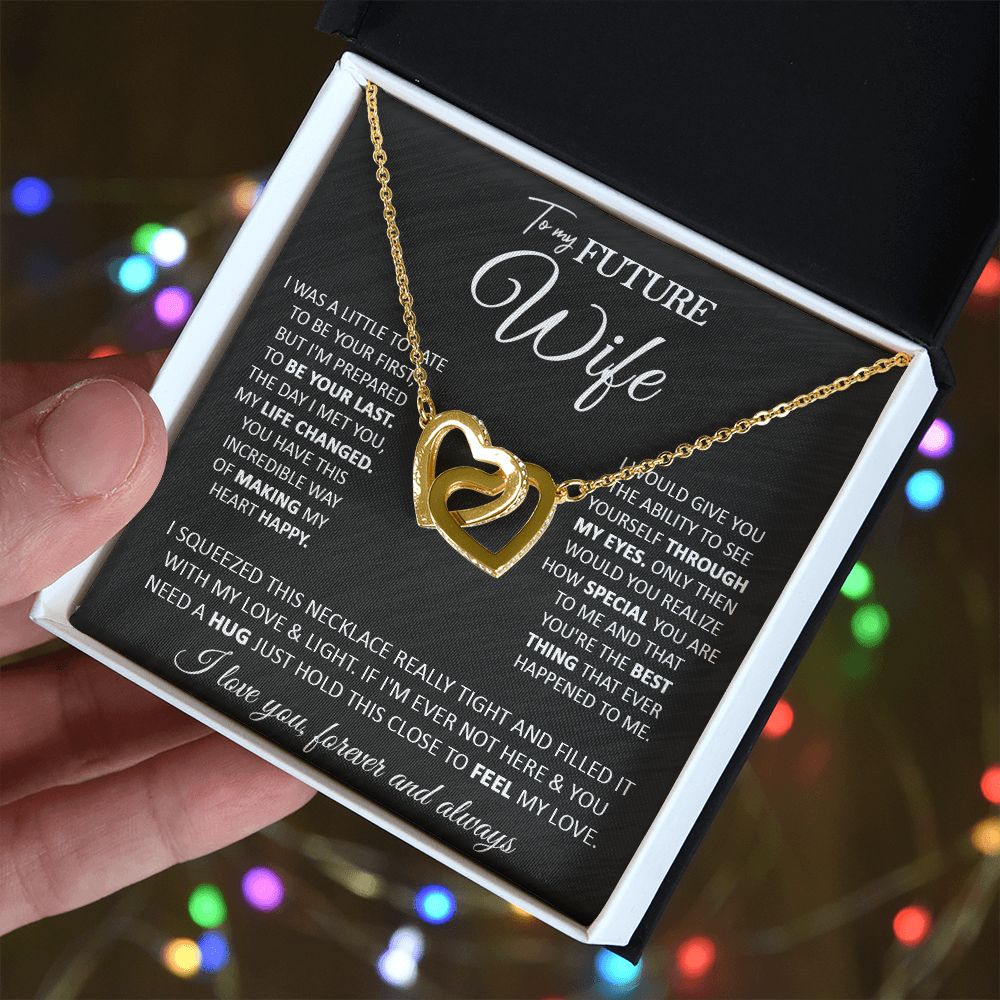 Couples Gifts, To My Beautiful Wife, Necklace From Husband, Valentine For Wife From Husband, Wife Wedding From Husband, To My Wife, Necklace Custom Name Message Card and Gift Box Styles on Birthday, Christmas, Wedding, Anniversary Interlocking Heart